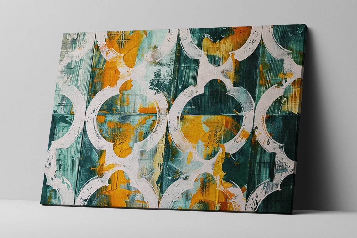 Moroccan Quatrefoil Pattern Green Gold White Farmhouse Wall Art Poster - Image 5