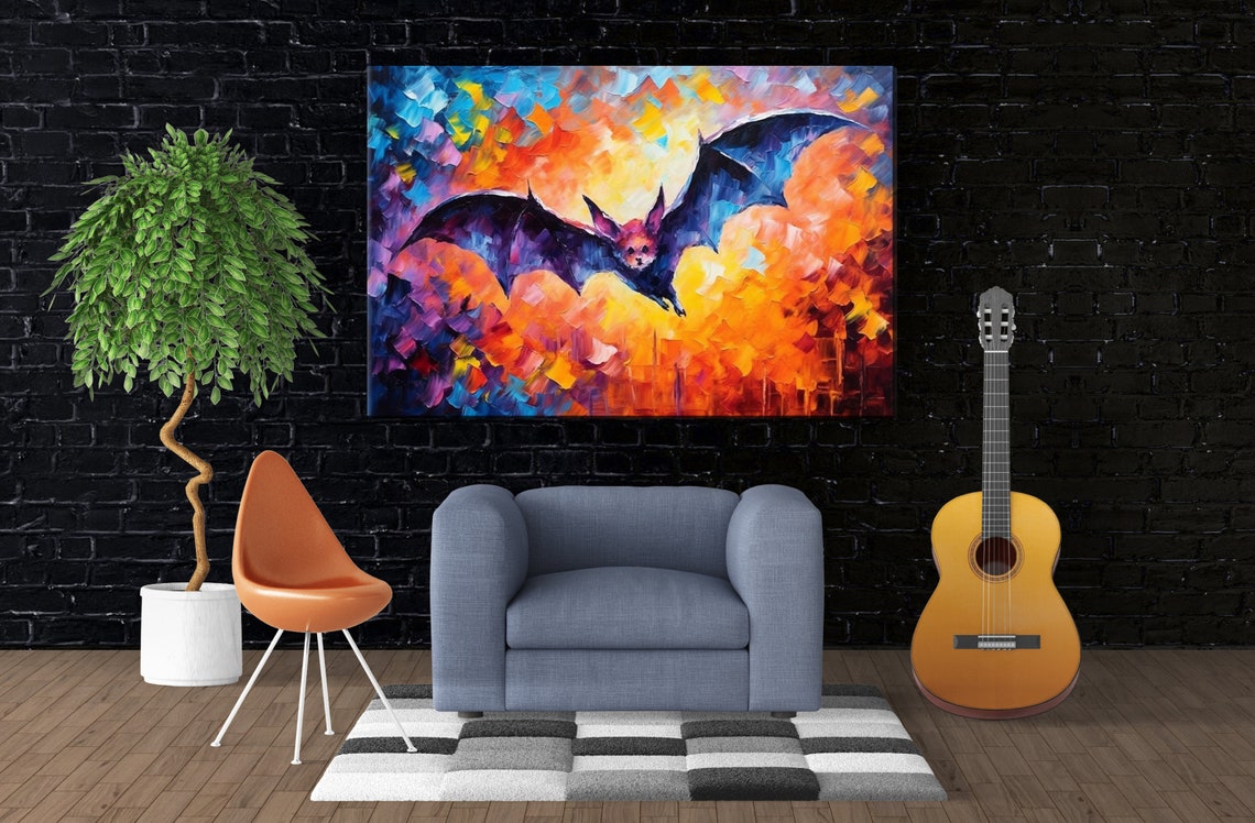 Spooky Bat Flying Sunset Sky Impasto Halloween Night Flight Poster - Image 3