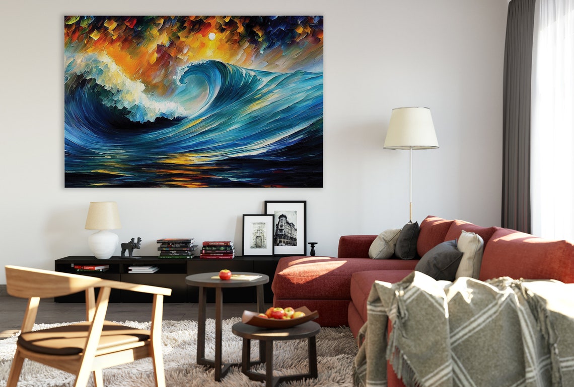 Crashing Ocean Wave Curl Golden Sunset Glow Turquoise Surf Poster - Image 2