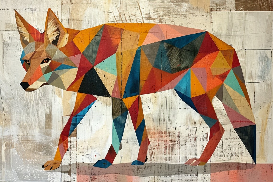 Retro Coyote Mid Century Modern Desert Decor Gicle Print On Gallery Wrapped Artist Ready To Hang Available In Extra Large Sizes - Image 5