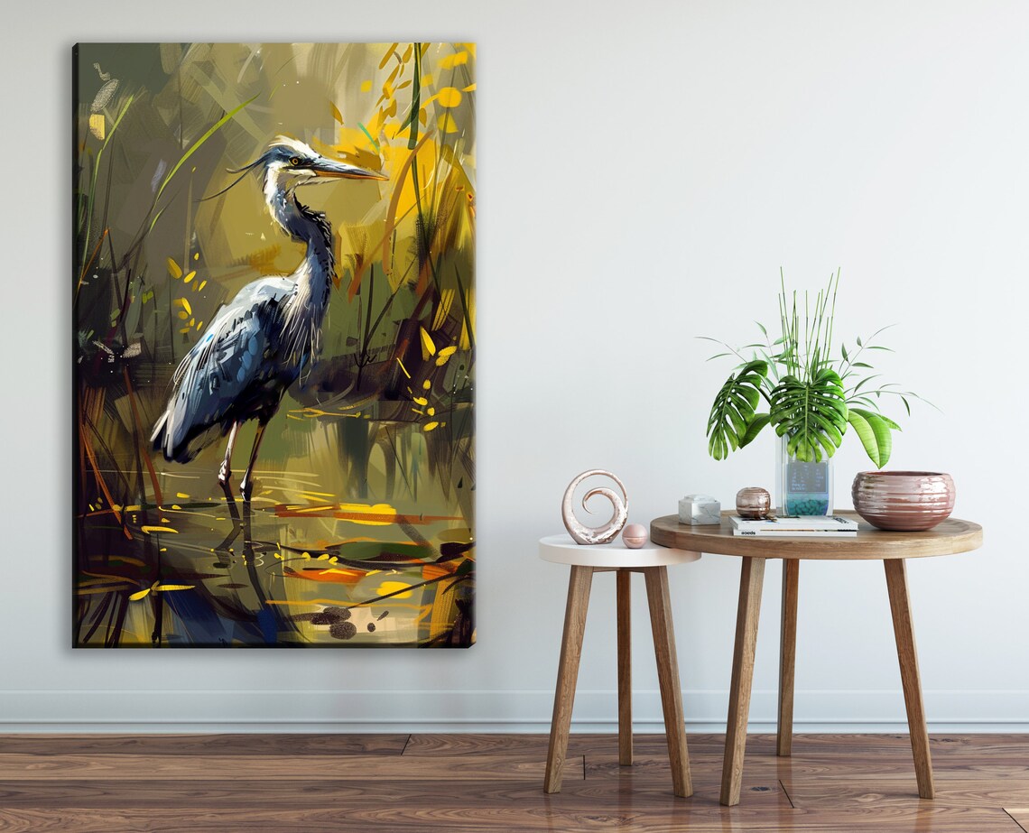 Rustic Blue Heron Marshland Scene Wall Art Print - Image 2