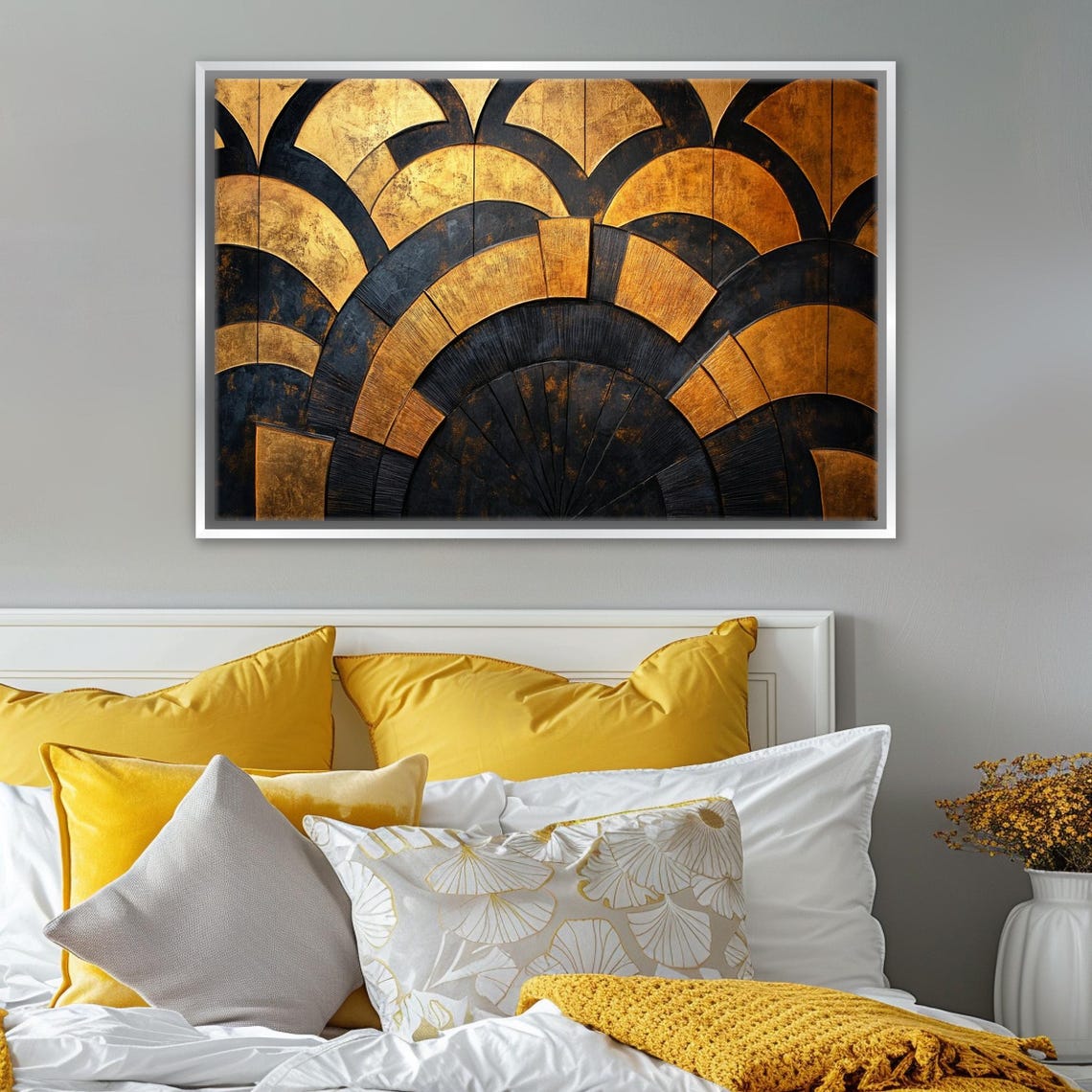 Gold And Black Art Deco Scallop Fan Pattern Luxe Modern Wall Poster - Image 5