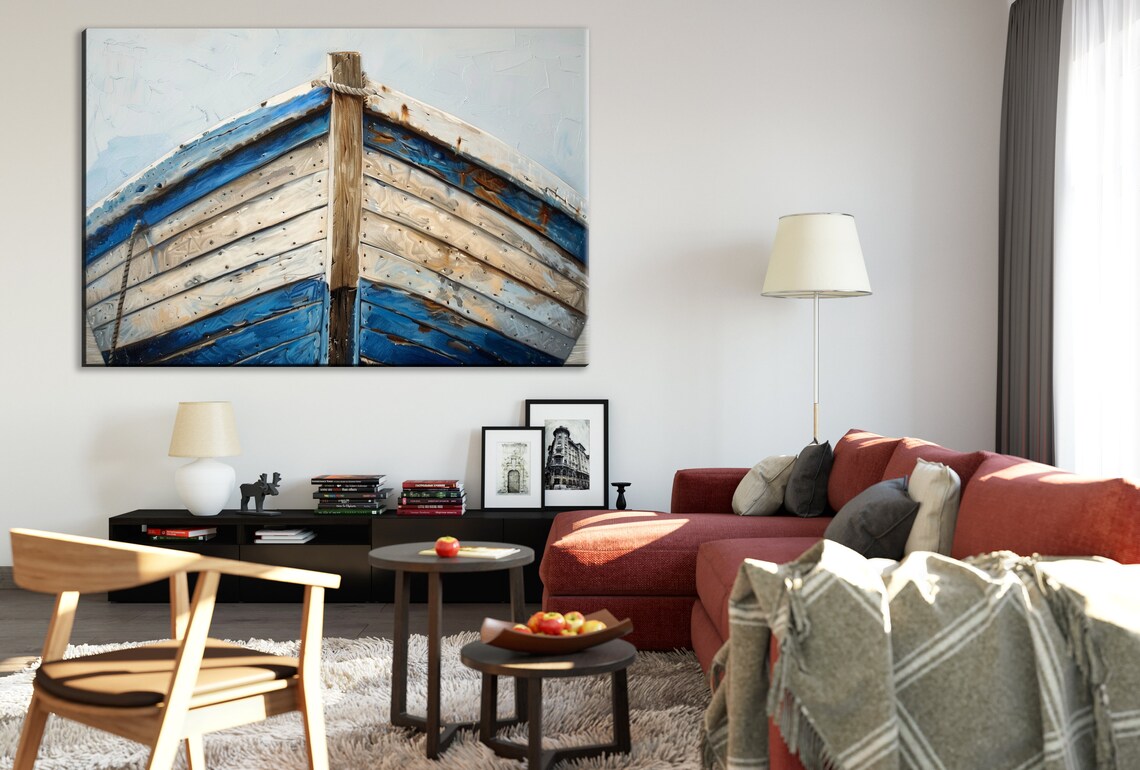 Sailing Dreams Vintage Blue Boat Wall Art Print - Image 2