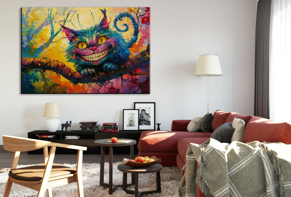 Cheshire Cat On Tree Branch Wonderland Grinning Cat Fantasy Art Wall Poster - Image 4