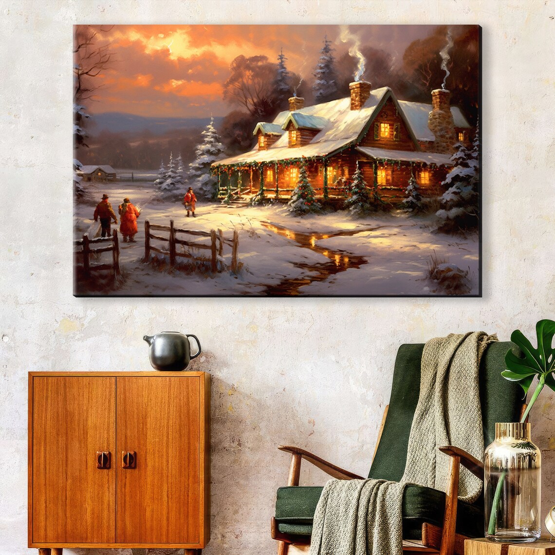 Holiday Gathering Christmas Scene, Kinkade-Inspired Poster - Image 2