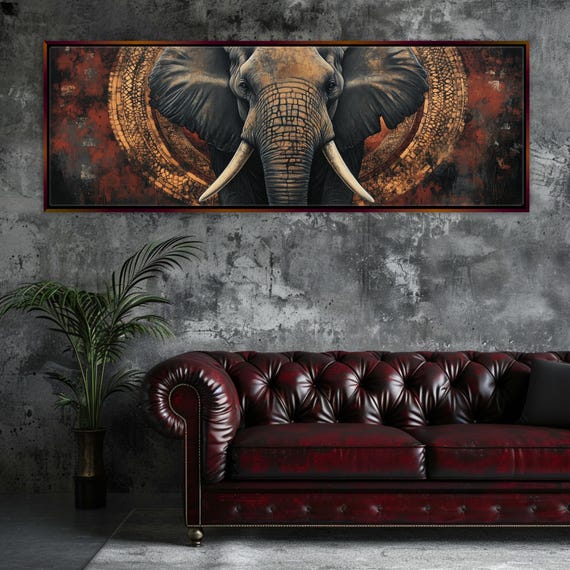 Panoramic Elephant Zen Art Print Framed Or Unframed Long Horizontal Gallery Wrapped Gicle Ready To Hang Extra Large Wall Art