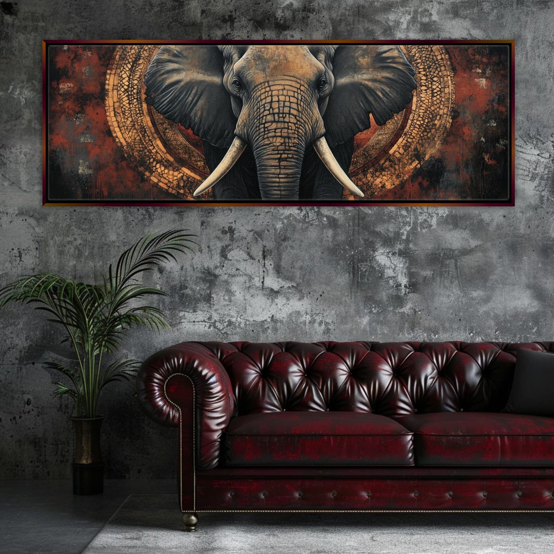 Panoramic Elephant Zen Art Print Framed Or Unframed Long Horizontal Gallery Wrapped Gicle Ready To Hang Extra Large Wall Art