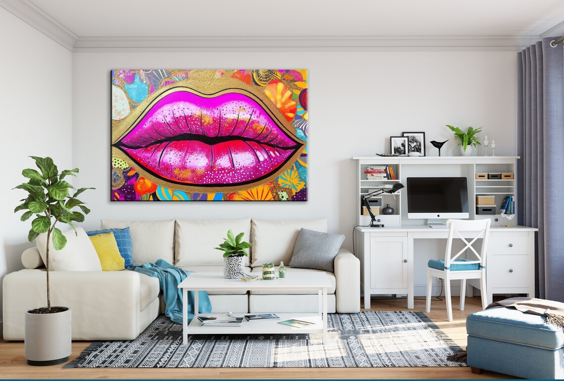 Gold Glitter Lips Feminine Pop Art Wall Art Print - Image 2