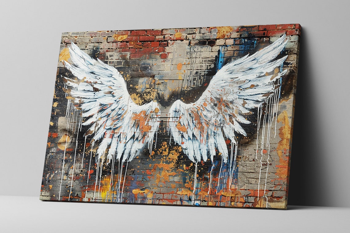 White Angel Wings Distressed Brick Wall Urban Street Art Poster - Image 5