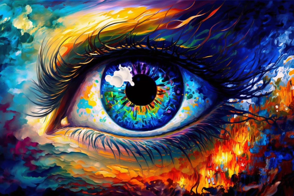 Vivid Colorful Human Eye Close Up Rainbow Iris Impasto Art Poster - Image 5