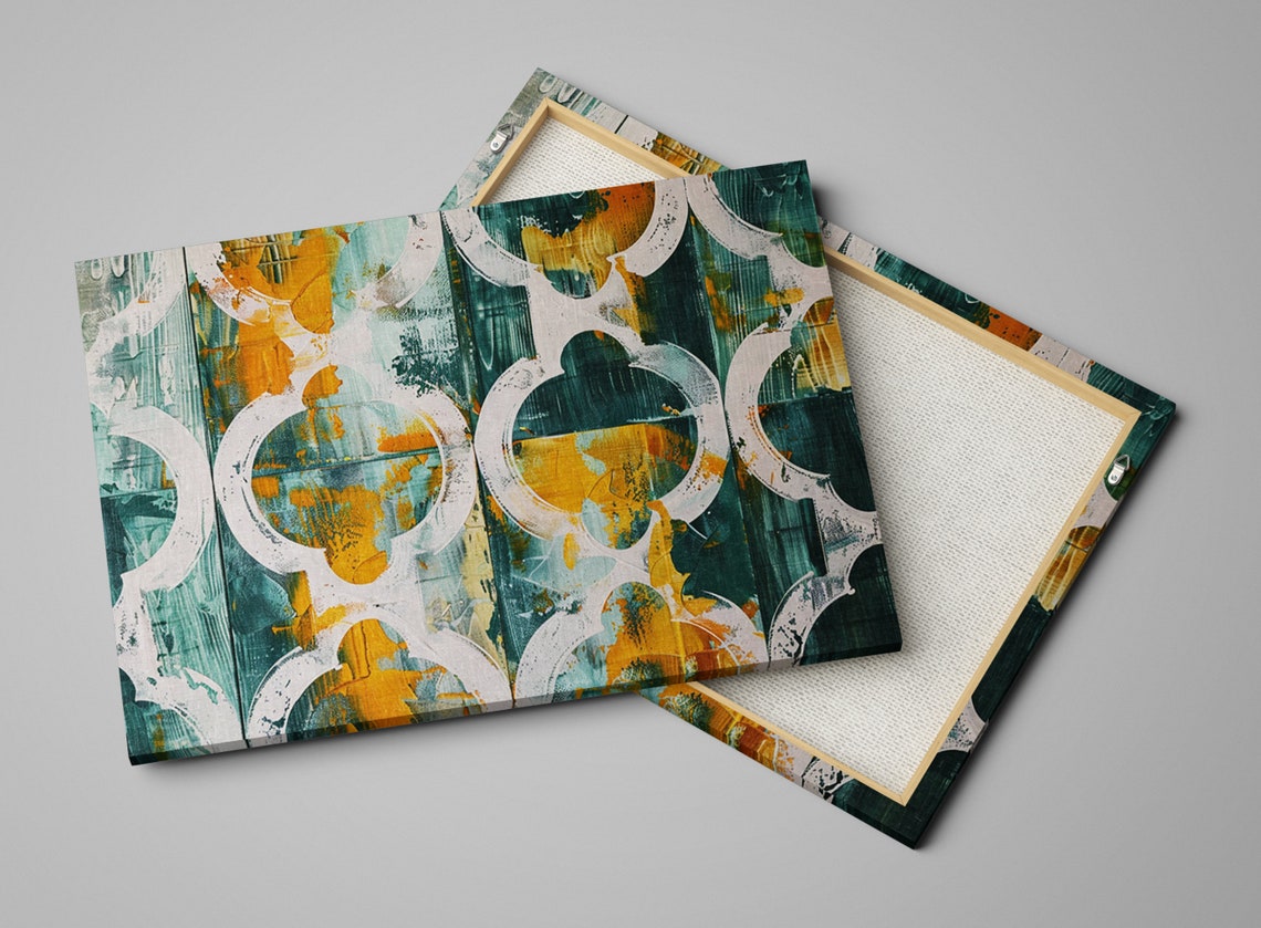 Moroccan Quatrefoil Pattern Green Gold White Farmhouse Wall Art Poster - Image 4