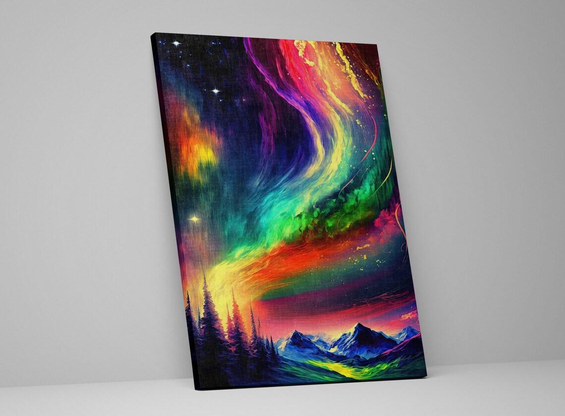 Vibrant Northern Lights Landscape, Night Scene Art Print - Image 4