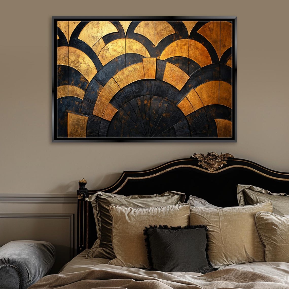Gold And Black Art Deco Scallop Fan Pattern Luxe Modern Wall Poster - Image 3