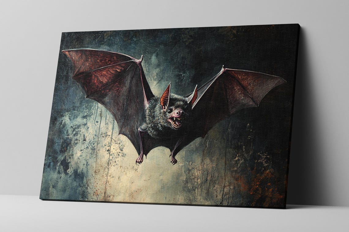 Gothic Halloween Bat Flying Dark Victorian Spooky Night Wall Art - Image 2