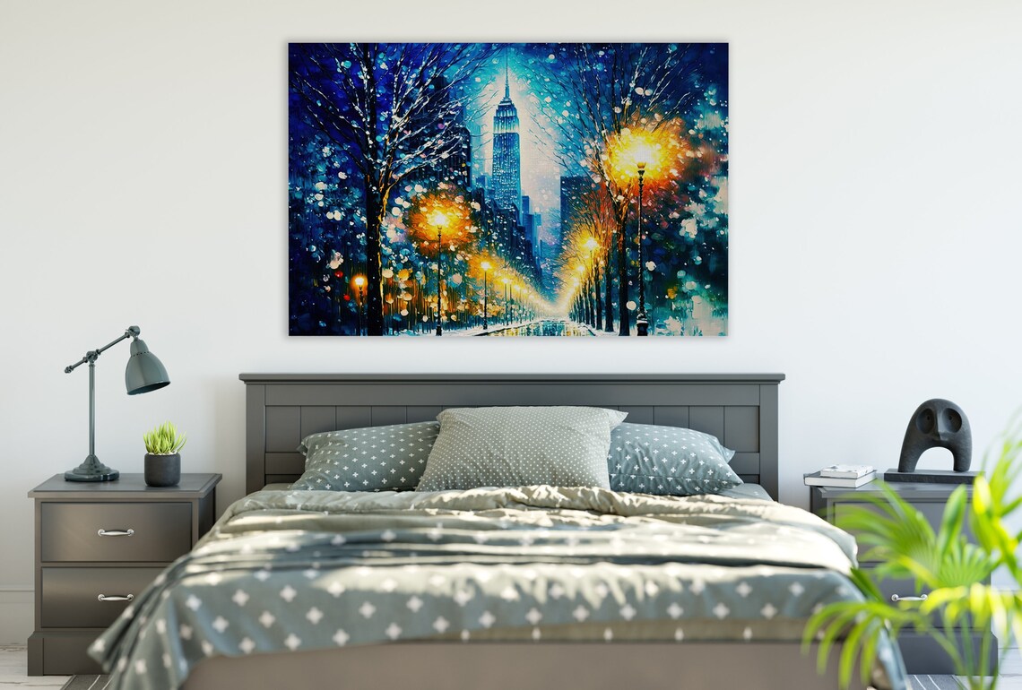 New York City Winter Night Empire State Building Snowfall Poster - Image 2