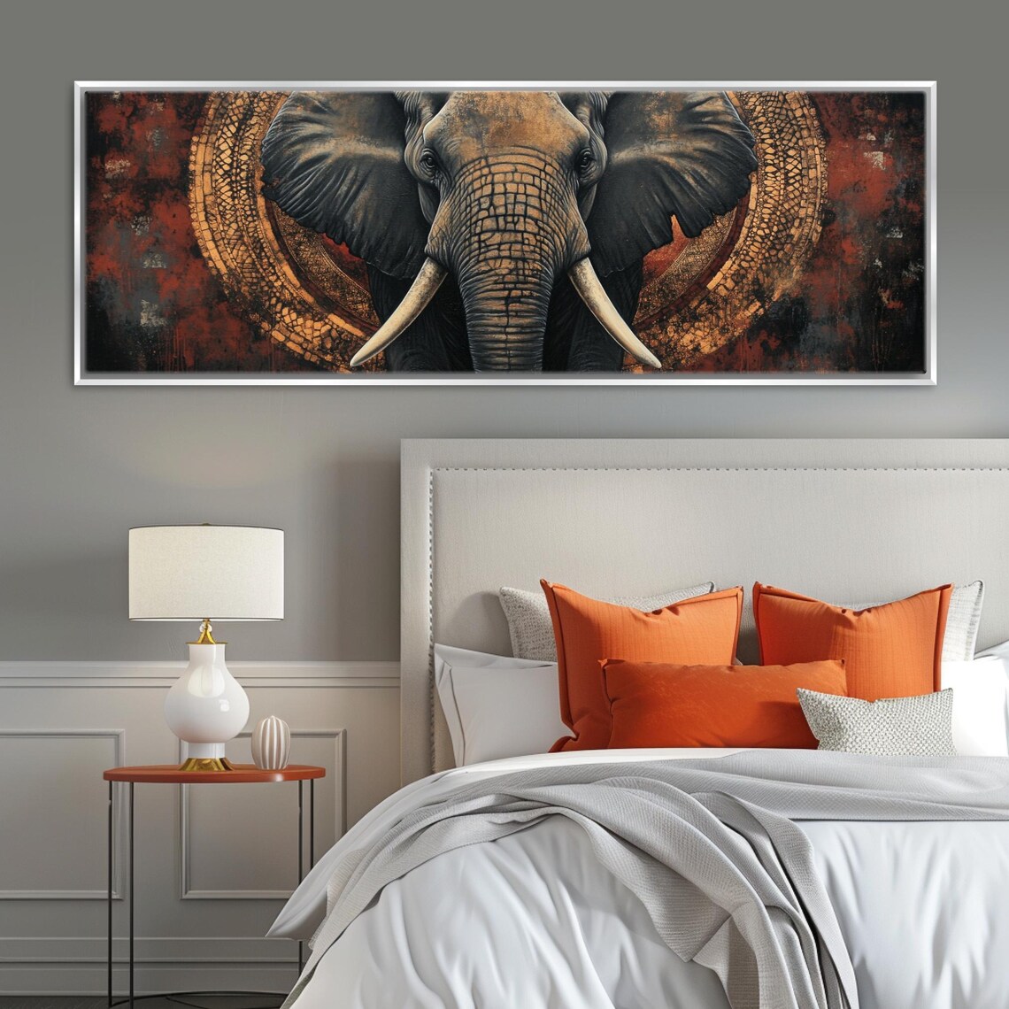 African Elephant Portrait Golden Mandala Bronze Warm Panoramic Art Poster - Image 3