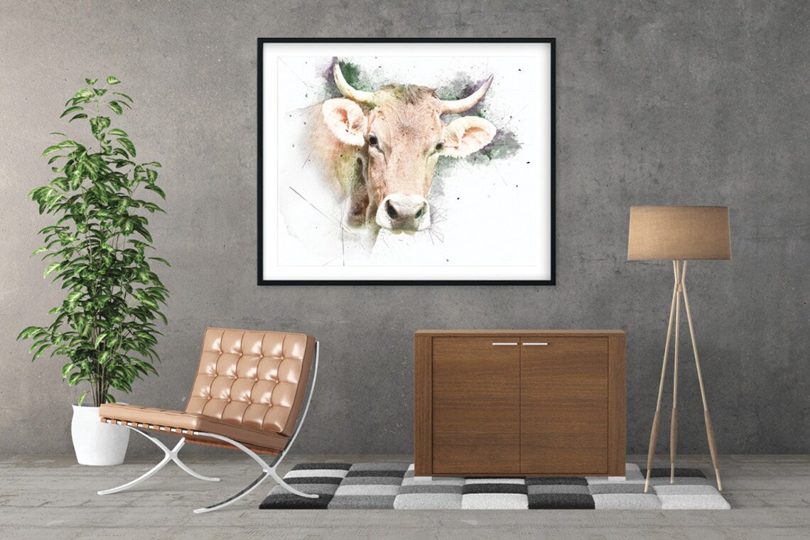 Highland Cow Watercolor Portrait Soft Farm Animal Nursery Poster - Image 2