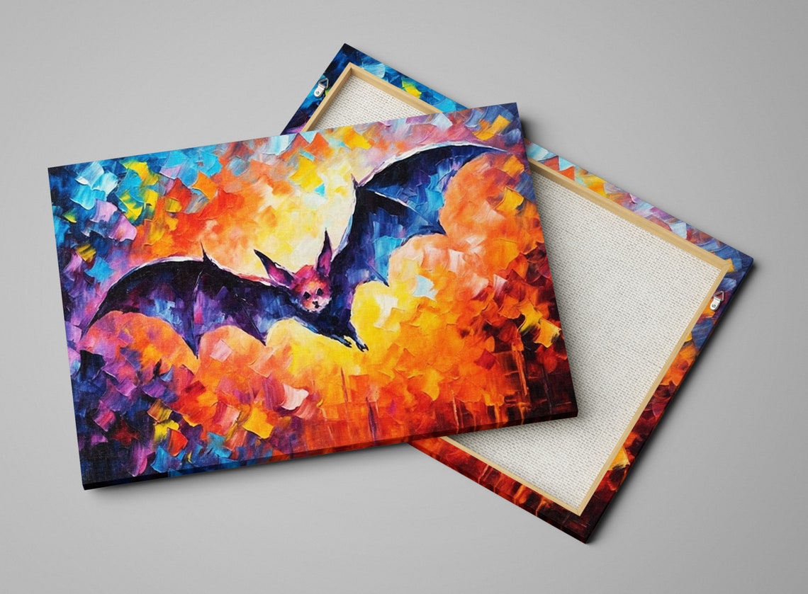 Spooky Bat Flying Sunset Sky Impasto Halloween Night Flight Poster - Image 4