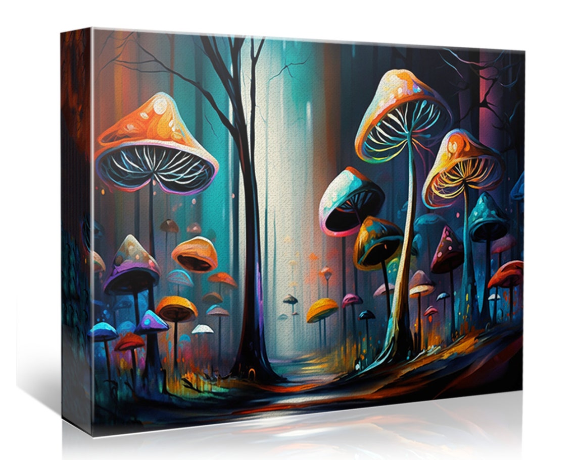 Enchanted Mushroom Forest Path Glowing Caps Magical Night Art Poster - Image 4