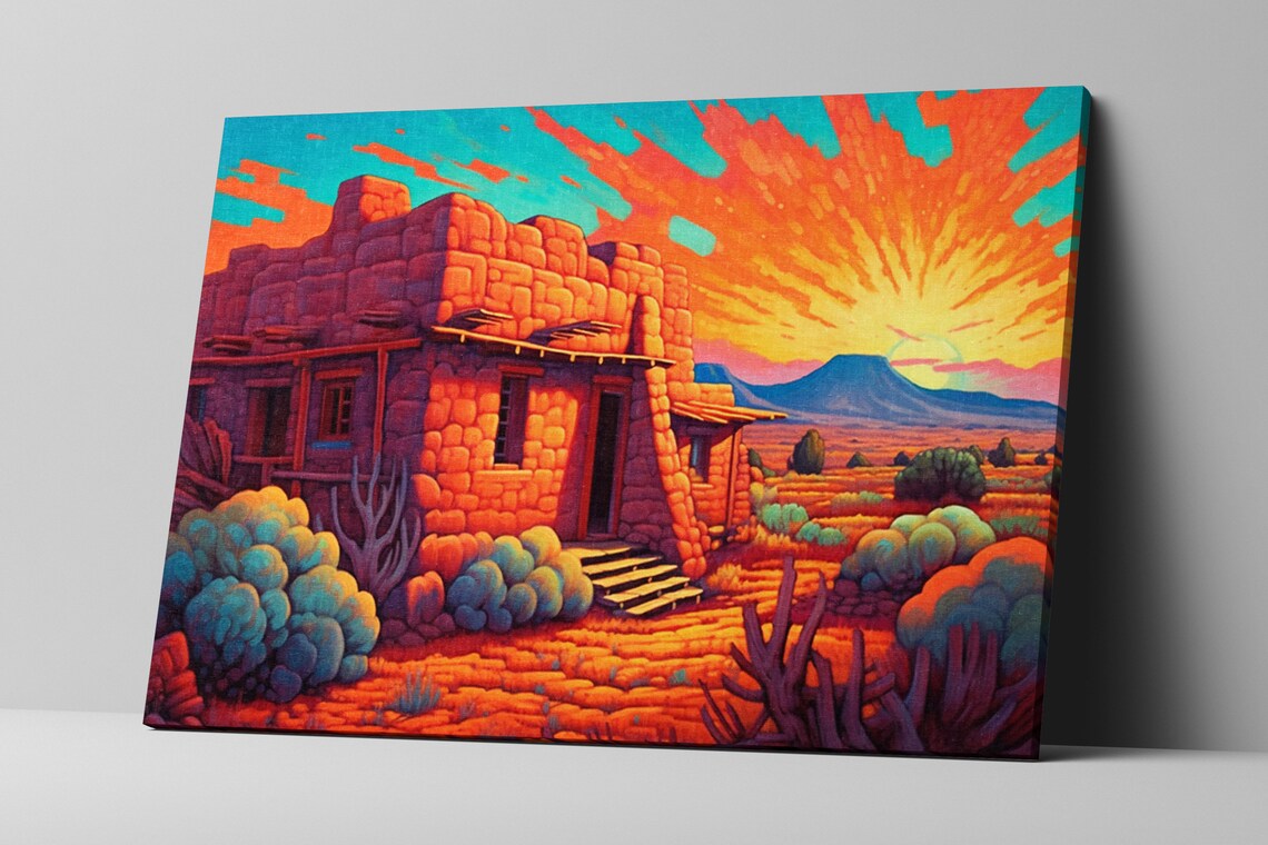 Spanish Adobe Pueblo House Desert Sunset Southwest Heritage Travel Poster - Image 4