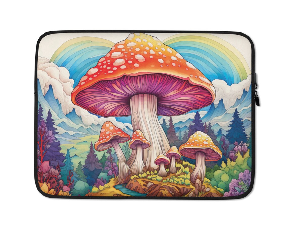 Colorful Psychedelic Mushroom Valley Rainbow Hills Illustration Poster