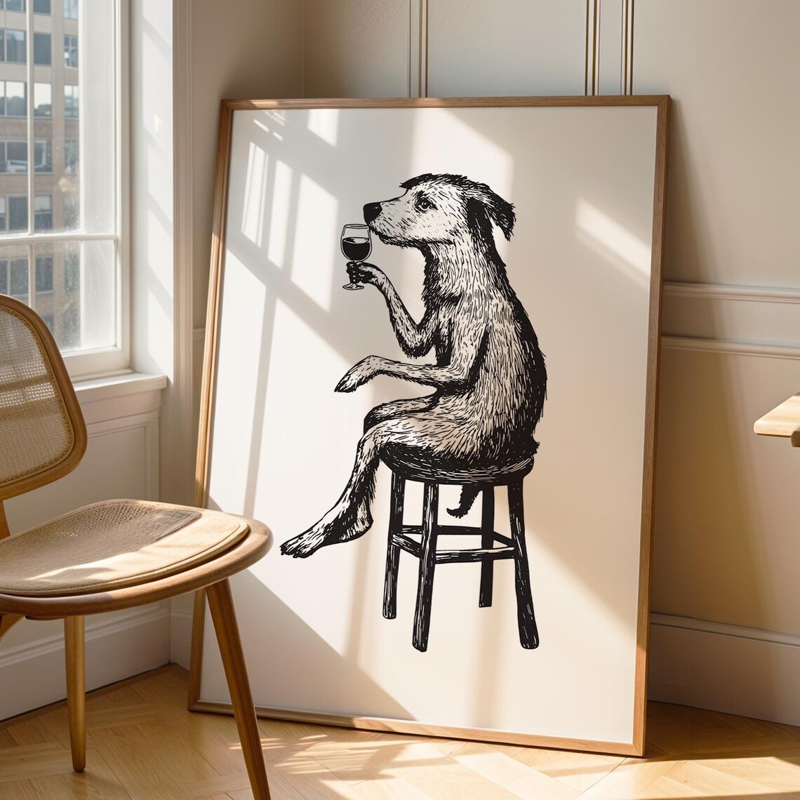 Funny Dog Wine Poster, Quirky Kitchen Bar Art Print