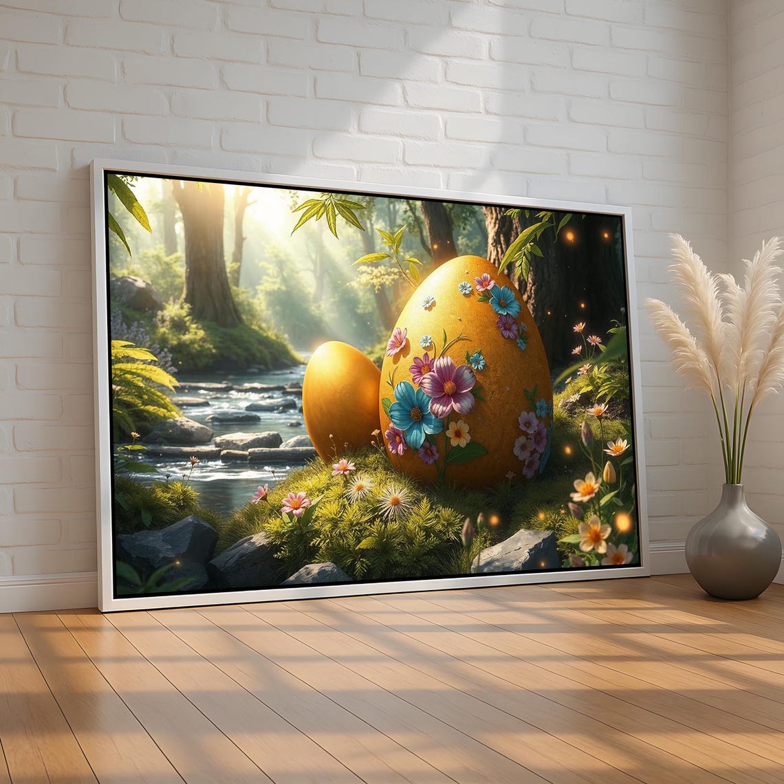 Floral Easter Egg Wall Art Whimsical Spring Forest Canvas Print Pastel Nature Holiday Decor For Nursery Or Home Ready To Hang