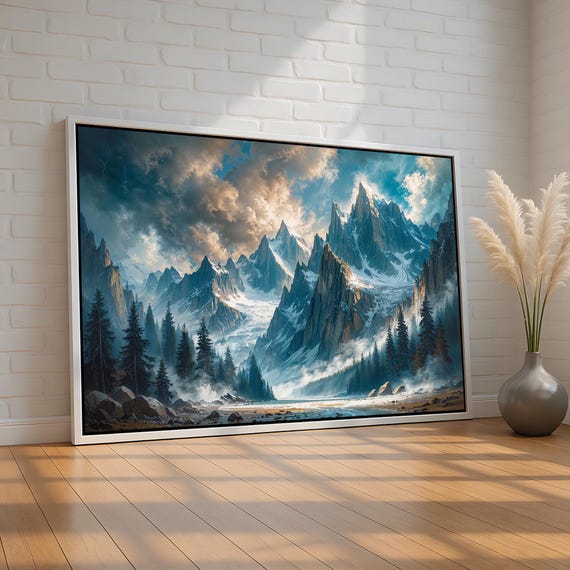 Epic Mountain Landscape Wall Art Panoramic Nature Canvas Poster Print Dramatic Wilderness Decor For Living Room Or Office Ready To Hang