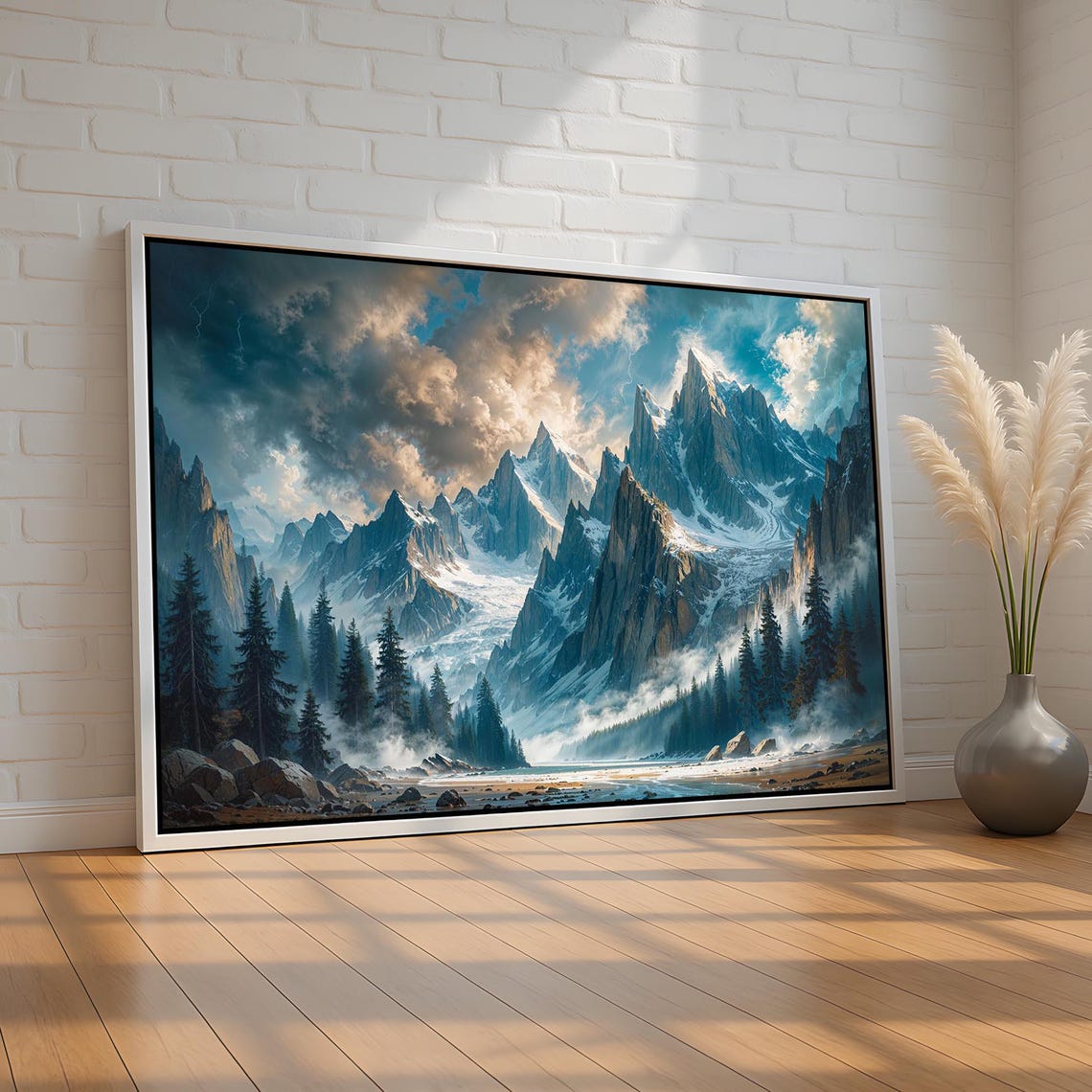 Dramatic Mountain Peaks Stormy Sky Panoramic Nature Landscape Poster