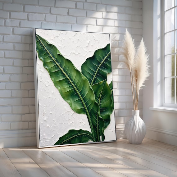 Green Tropical Leaves Textured Botanical Minimalist Art Poster