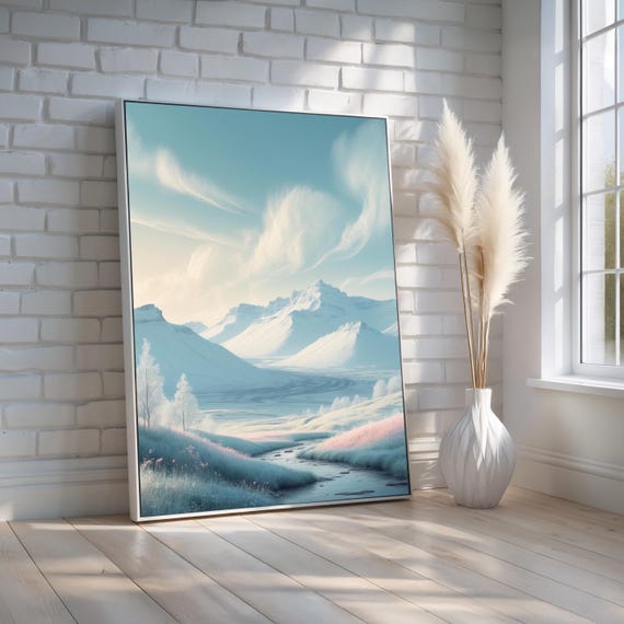 Winter Wonderland Landscape Wall Art Dreamy Snowy Mountain Canvas Poster Serene Nature Scene For Home Or Office Ready To Hang