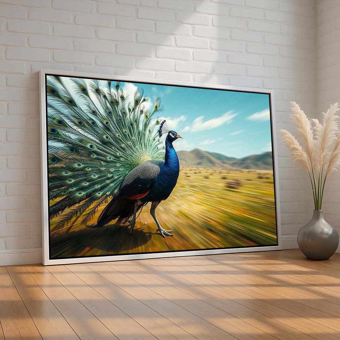 Majestic Peacock Displaying Feathers Colorful Bird Nature Art Poster