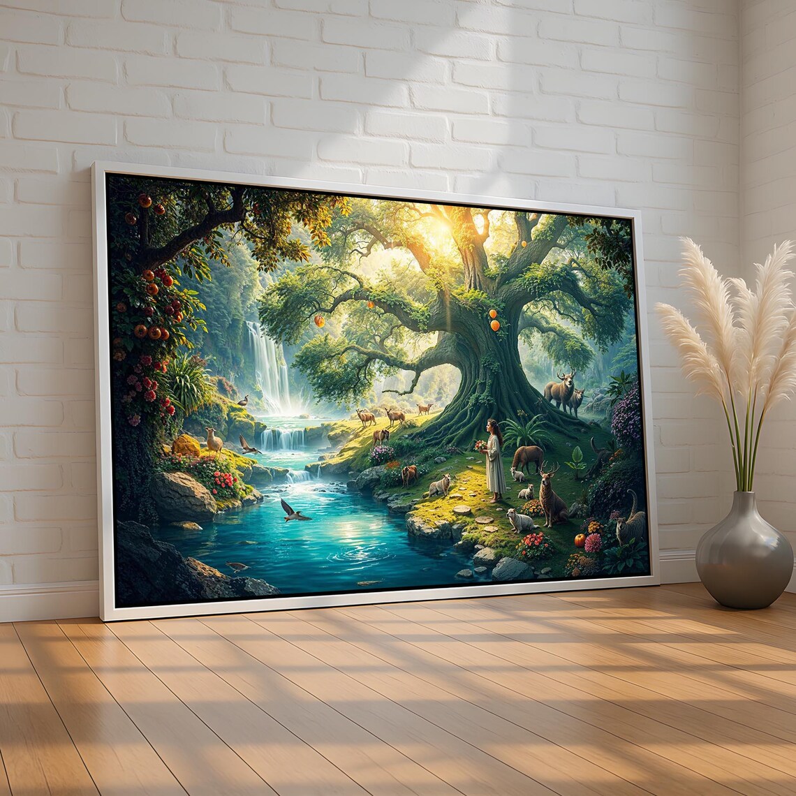 Garden Of Eden Paradise Waterfall Wildlife Fantasy Landscape Print