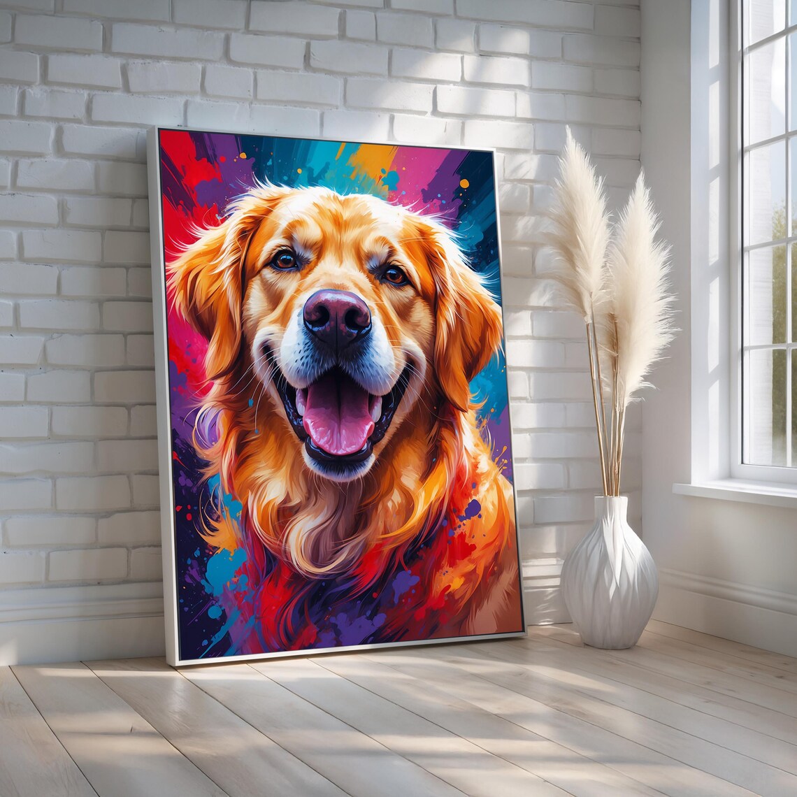 Happy Golden Retriever Vibrant Colorful Pop Art Dog Portrait Poster