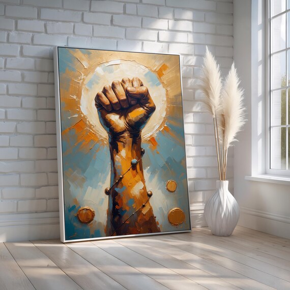 Powerful Fist Canvas Art Symbol Of Strength Freedom Bold Abstract Expressionist Wall Print For Office Or Studio Ready To Hang