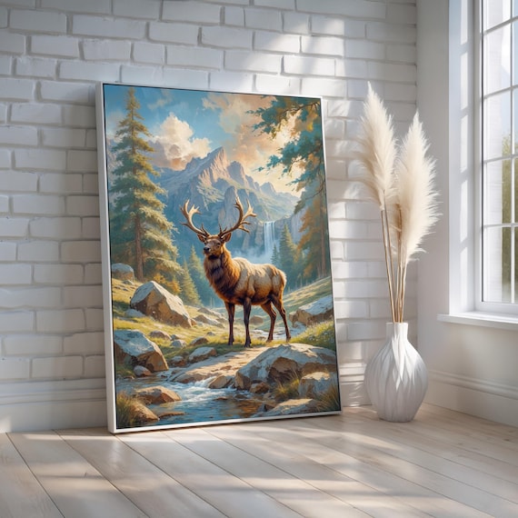 Elk In Mountain Wilderness Wall Art Wildlife Nature Landscape Canvas Rustic Lodge Decor For Cabin Or Home Ready To Hang