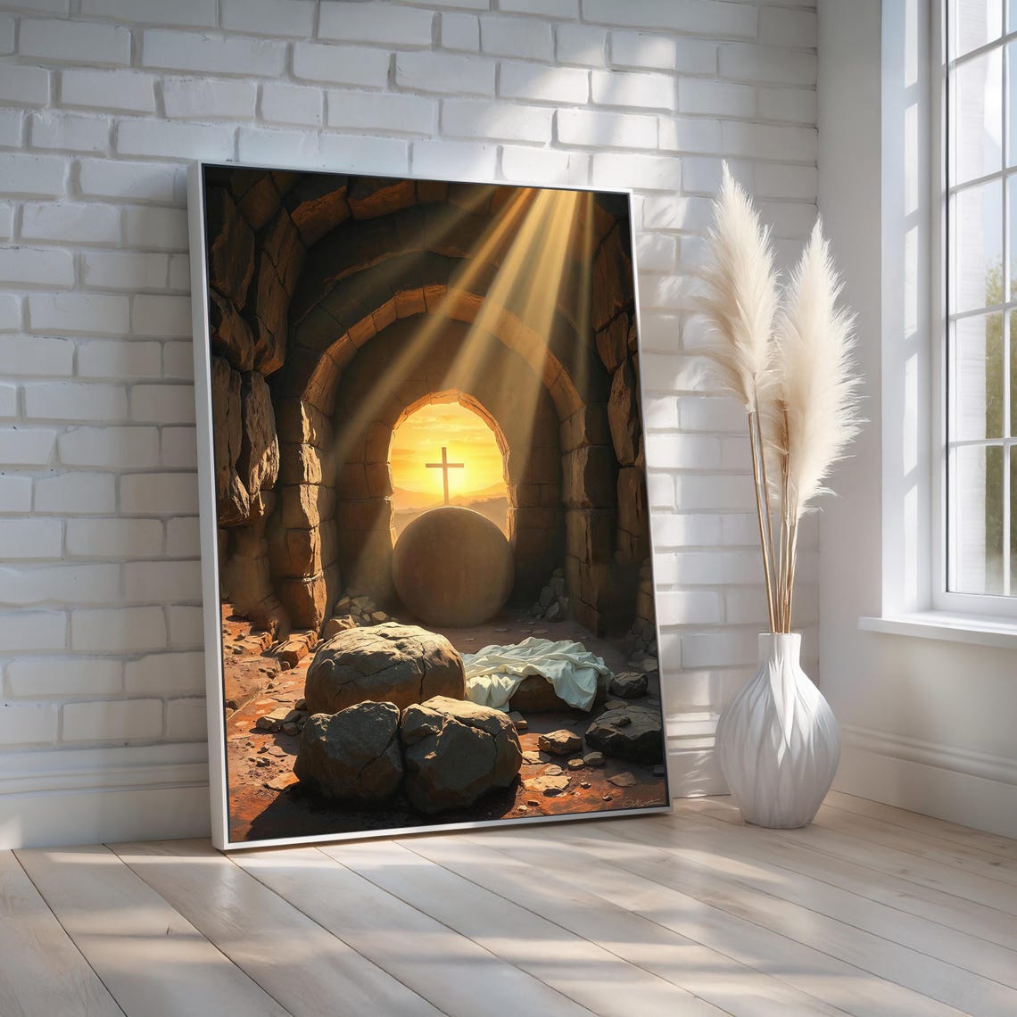 Empty Tomb Resurrection Sunrise Cross Christian Easter Poster