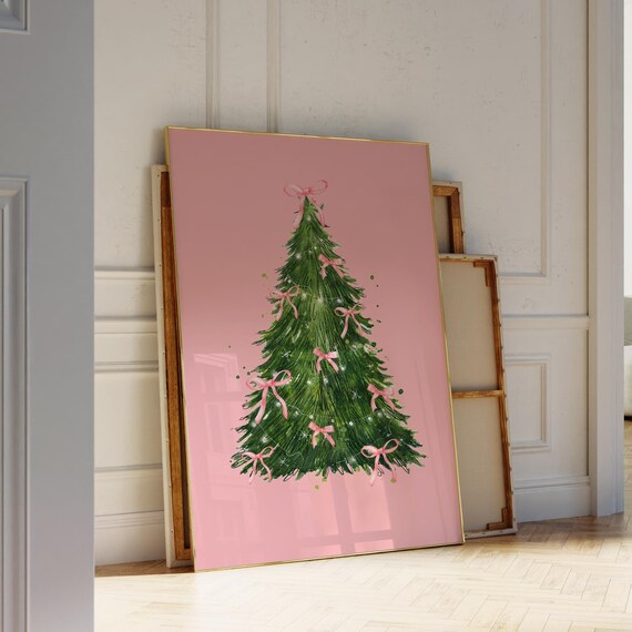 Pink Bow Christmas Tree Coquette Holiday Girly Chic Art Poster