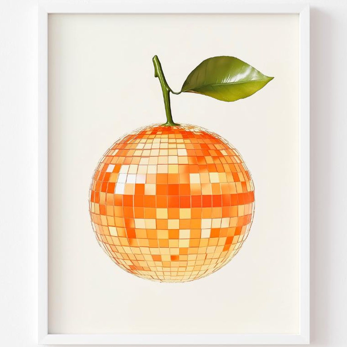 Tangerine Disco Ball Fruit Retro Citrus Mirrorball Kitchen Wall Poster