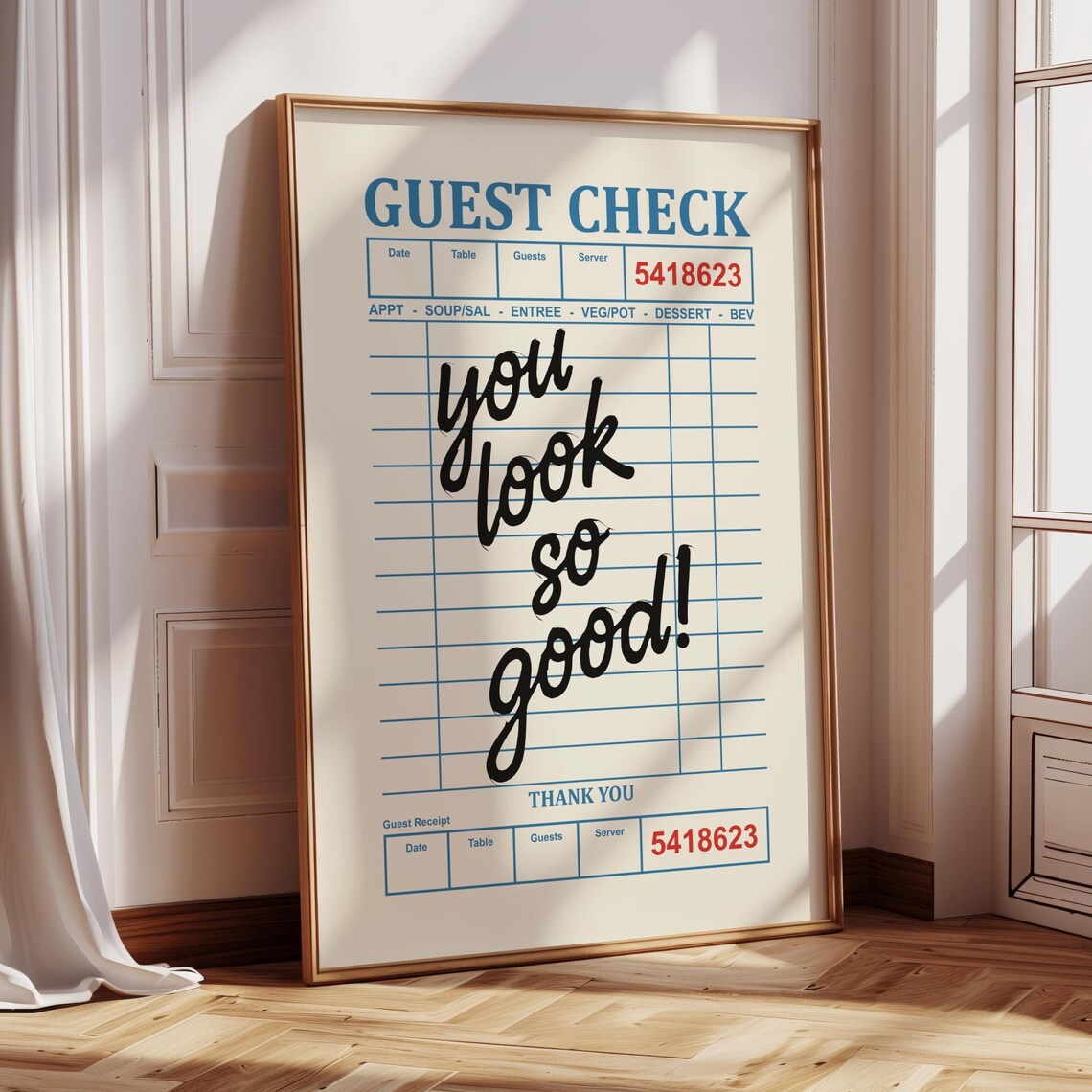 You Look So Good Retro Guest Check Receipt Diner Wall Poster