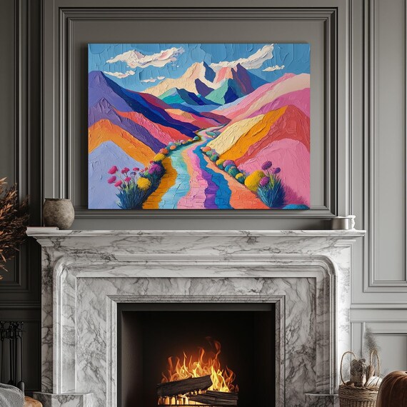 Paint Mountains Print Landscape Modern Painting Nature Calm Relaxing Wall Print Airbnb Art Wall Decor
