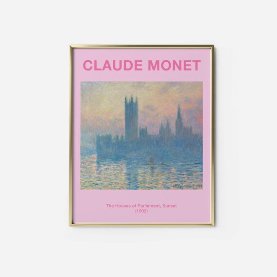Monet Houses of Parliament Sunset Pink Exhibition Art Print Decor