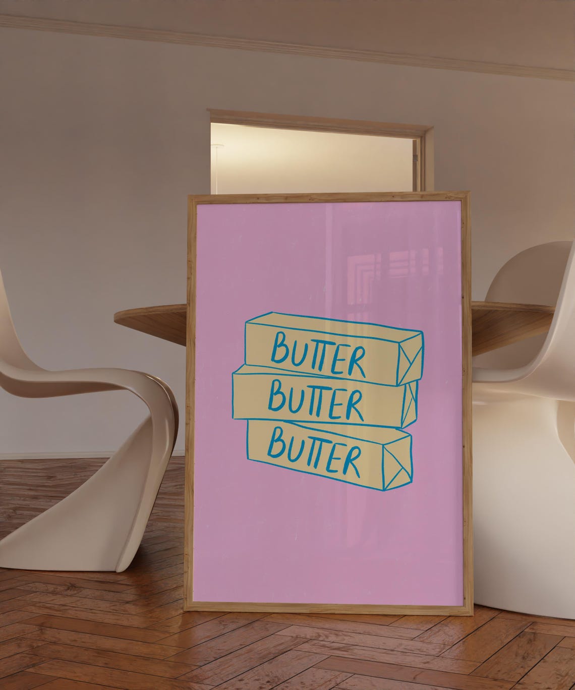 Pink Butter Sticks Stack Quirky Food Print for Kitchen Walls