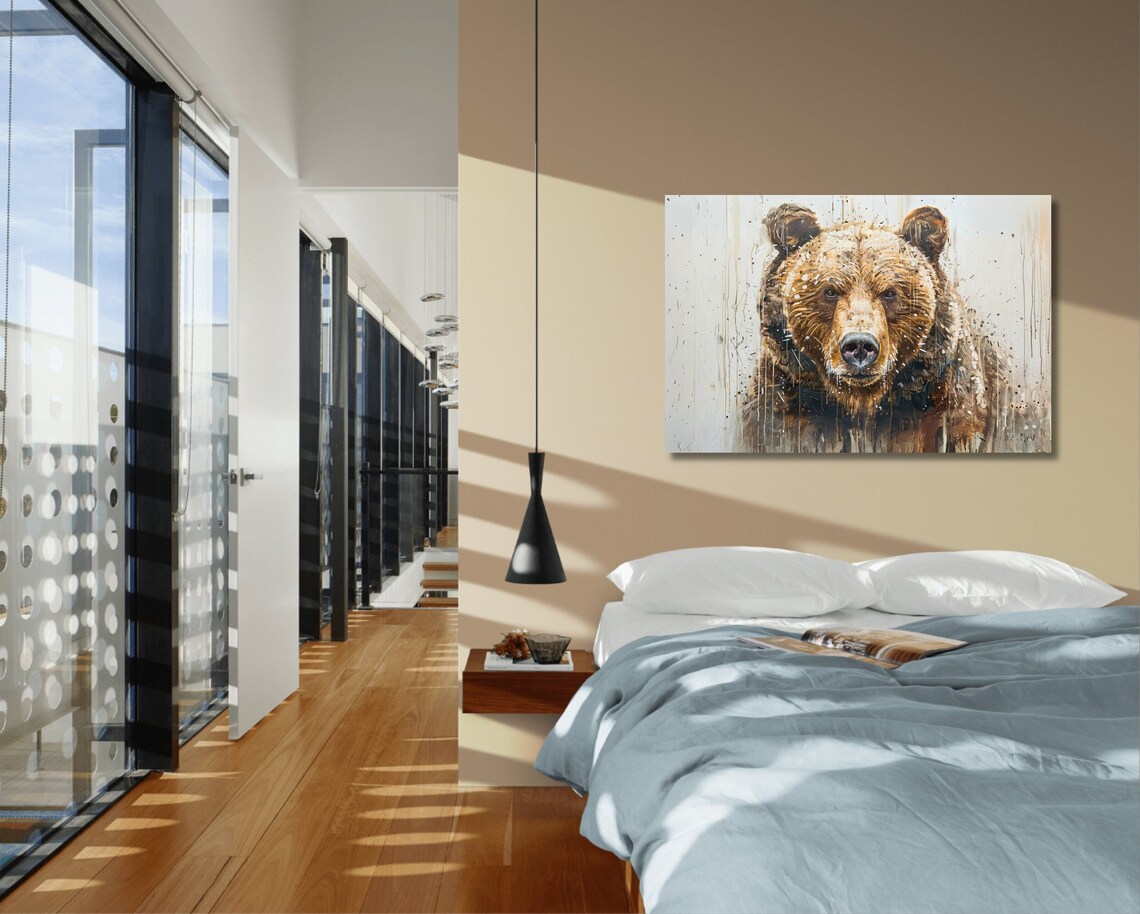 Brown Bear Portrait Abstract Dripping Style Wildlife Art Poster - Image 2