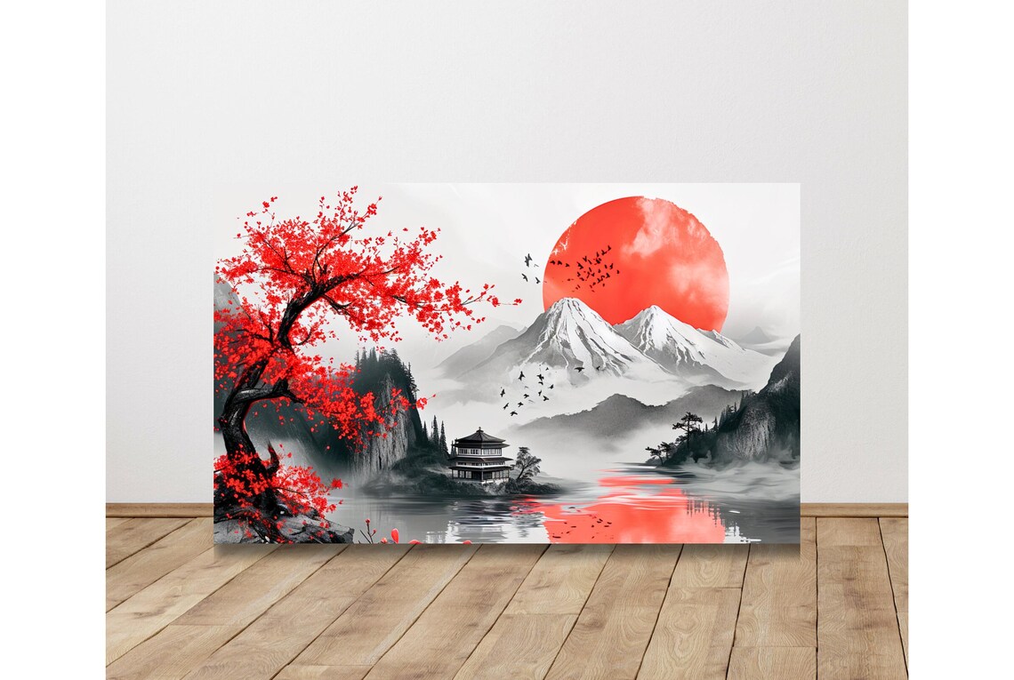 Japanese Monochrome Shinto Shrine Art Print - Image 2