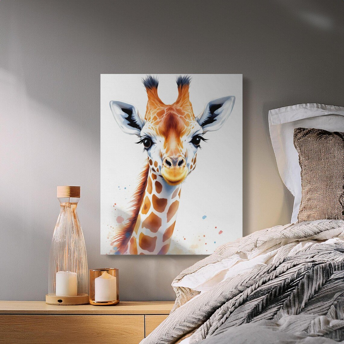 Cute Baby Giraffe Watercolor Splash Safari Nursery Kids Poster - Image 2
