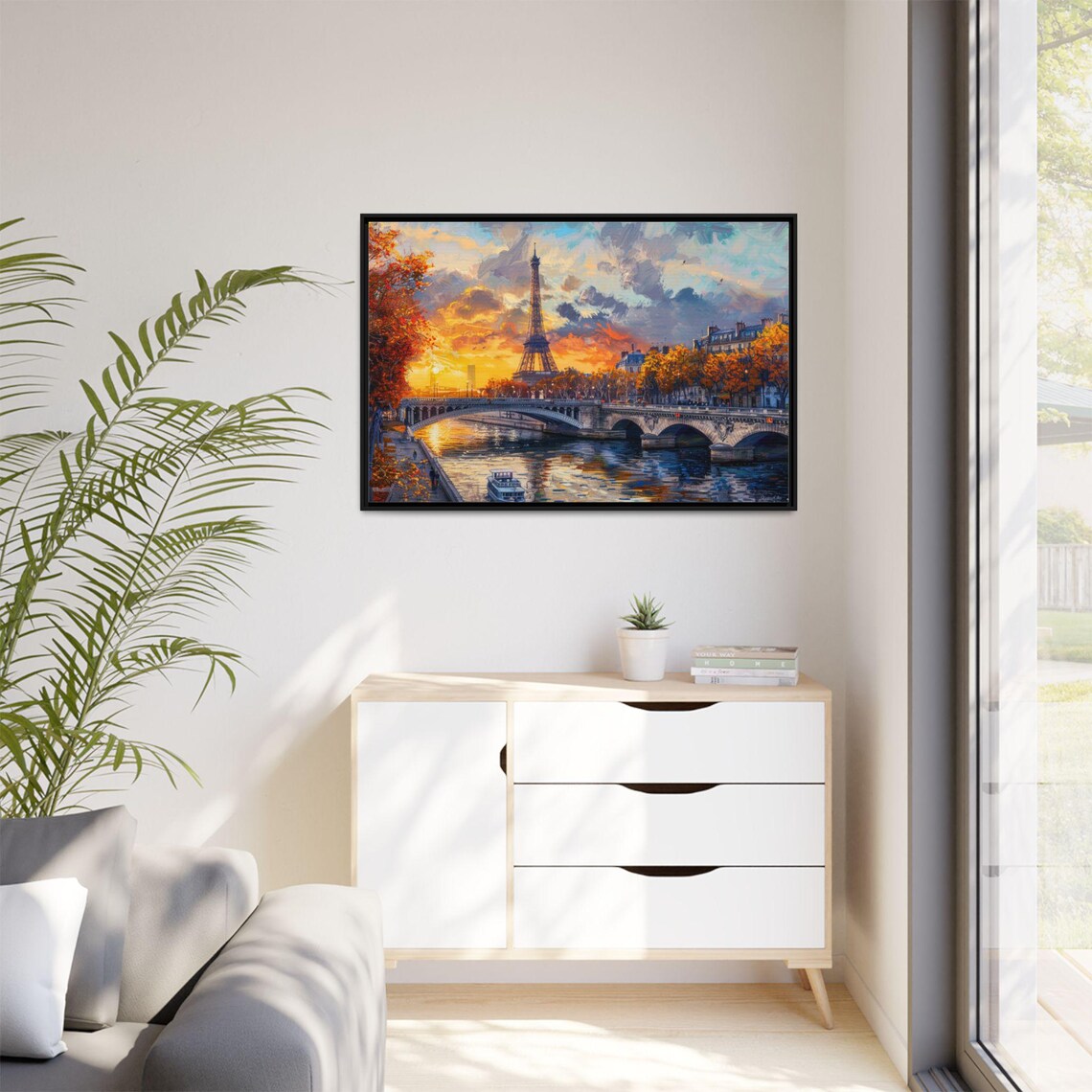 Paris Eiffel Tower Sunset Oil Painting Print - Image 2