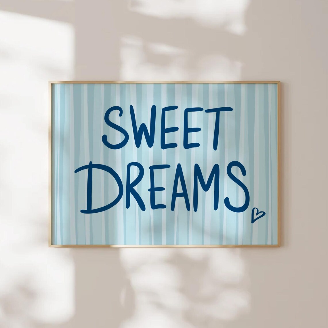 Sweet Dreams Poster Navy Hand Lettered Blue Stripes Bedroom Decor