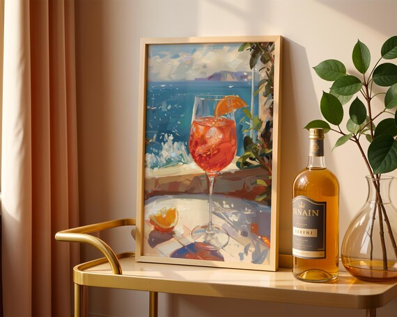 Aperol Spritz Cocktail Italian Coast Seaside Summer Drink Poster