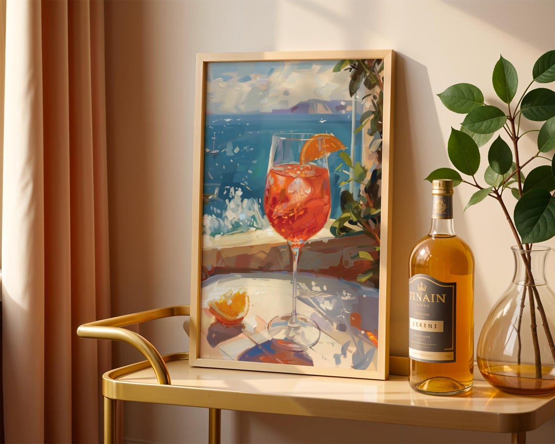 Aperol Spritz Cocktail Italian Coast Seaside Summer Drink Poster